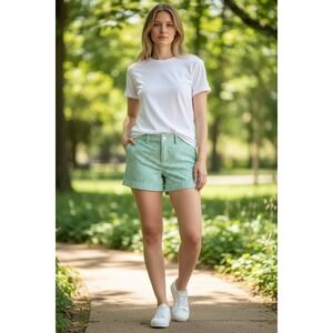 Women's Dear John Classic Pin Striped‎ Cuffed Green Shorts, Size 27